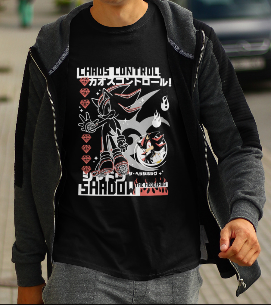 Chaos Control Shadow Soni The Hedgehog Japanese Text Emeralds T-Shirt