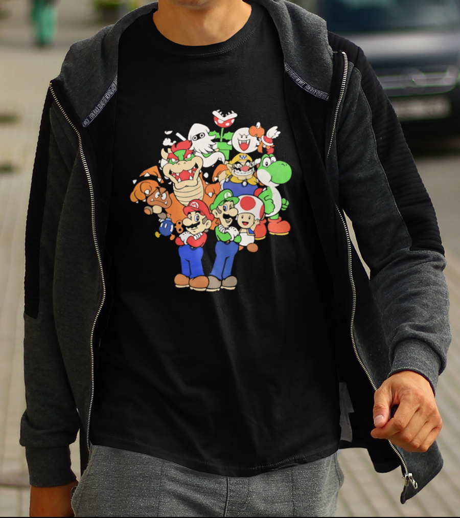 Super Mario Brothers Characters Bowser Yoshi Luigi Toad Wario Bowser Jr. Retro Gaming T-Shirt