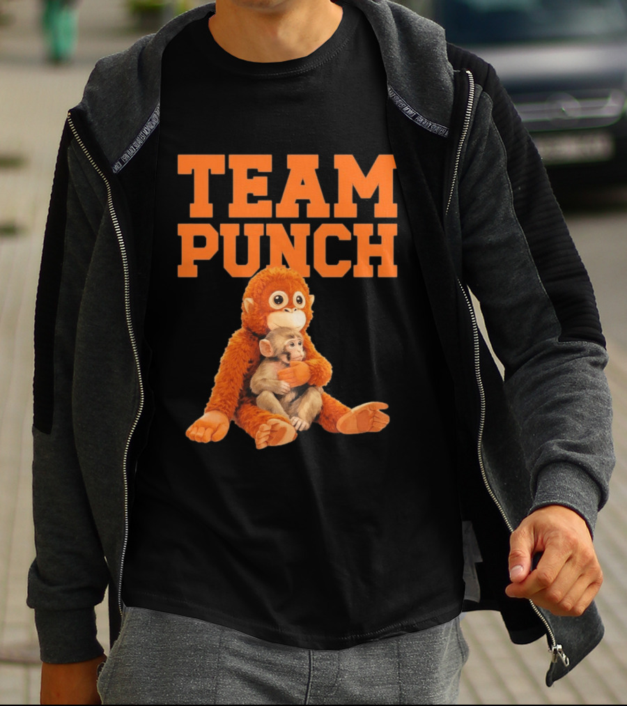 Team Punch Monkey Hugging Plush Toy T-Shirt