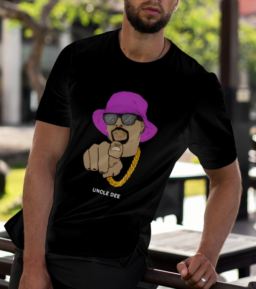 UNCLE DEE Finger Pointing Sunglasses Chain Purple Hat T-Shirt