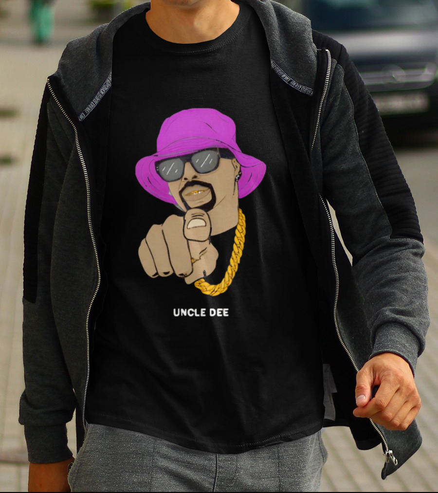 UNCLE DEE Finger Pointing Sunglasses Chain Purple Hat T-Shirt