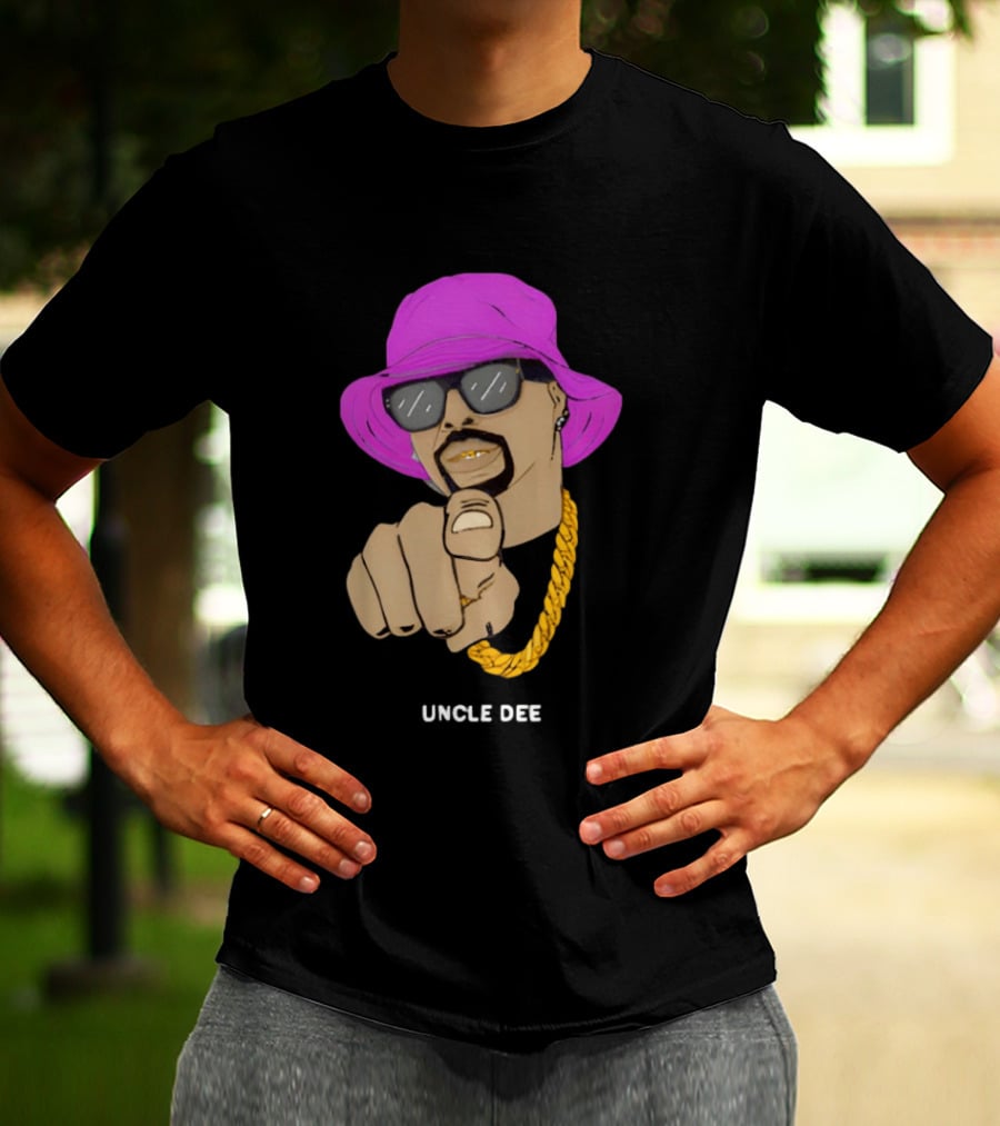 UNCLE DEE Finger Pointing Sunglasses Chain Purple Hat T-Shirt