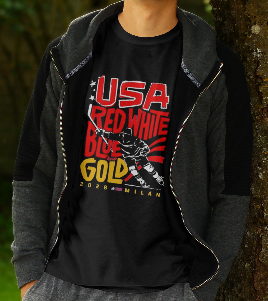 USA Hockey Red White Blue Gold 2026 Milan Sports Event T-Shirt