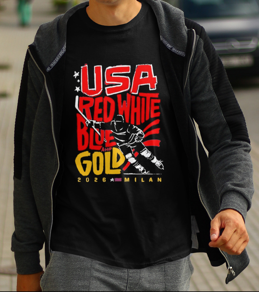 USA Hockey Red White Blue Gold 2026 Milan Sports Event T-Shirt