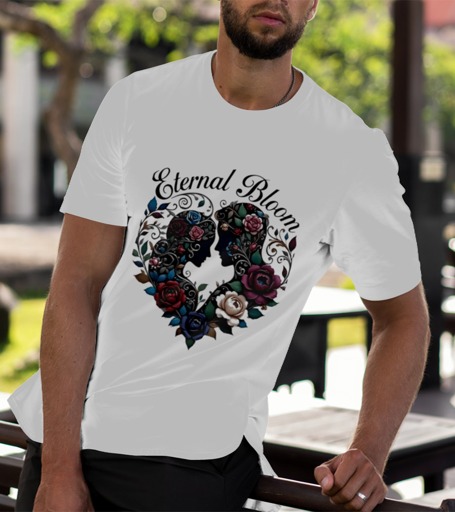 Eternal Bloom Floral Heart Silhouette Valentine Roses T-Shirt