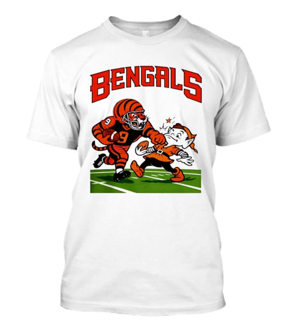 Bengals Tiger Player Tackling Browns Elf Cleveland Rivalry T-Shirt