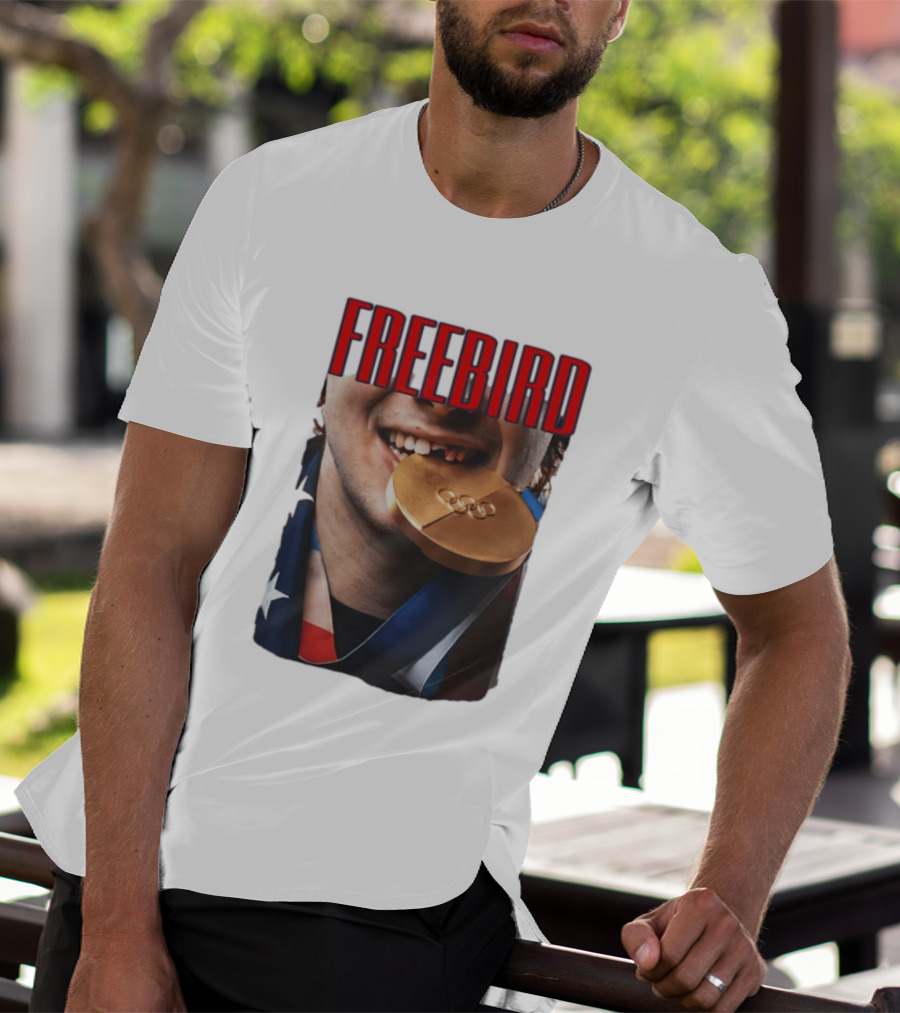 Jack Hughes Freebird Golden Smile Olympic Medal Bite T-Shirt