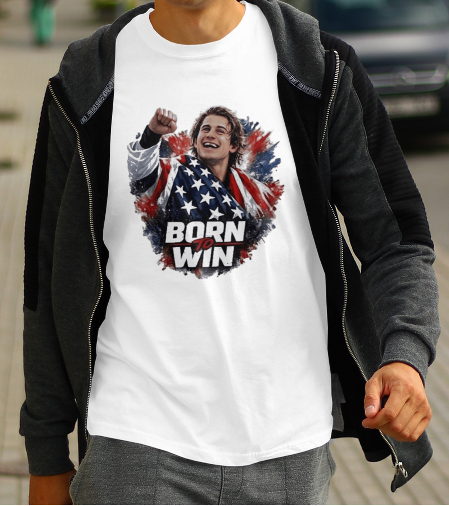 Born To Win Jack Hughes Team USA Hockey Victory T-Shirt