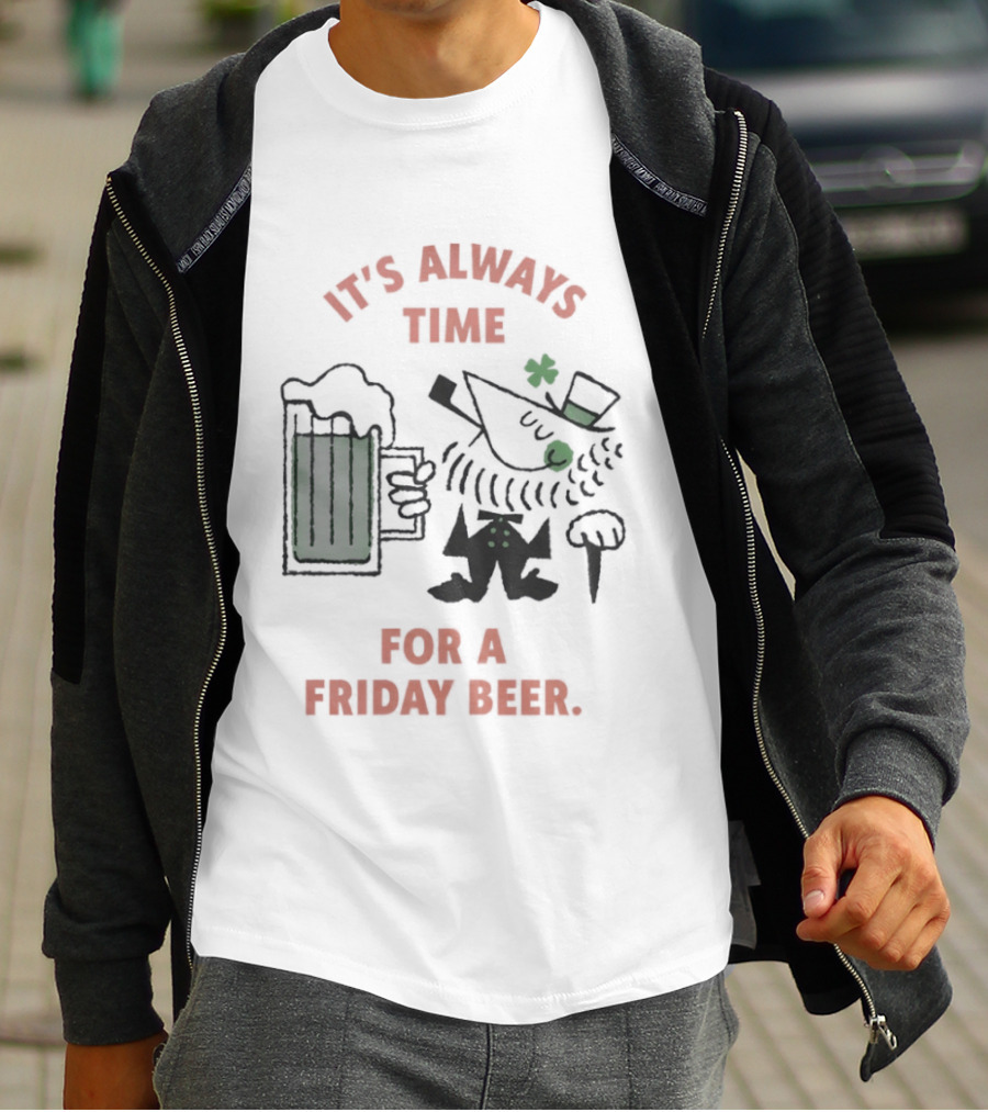 It's Always Time For A Friday Beer Leprechaun Cartoon T-Shirt