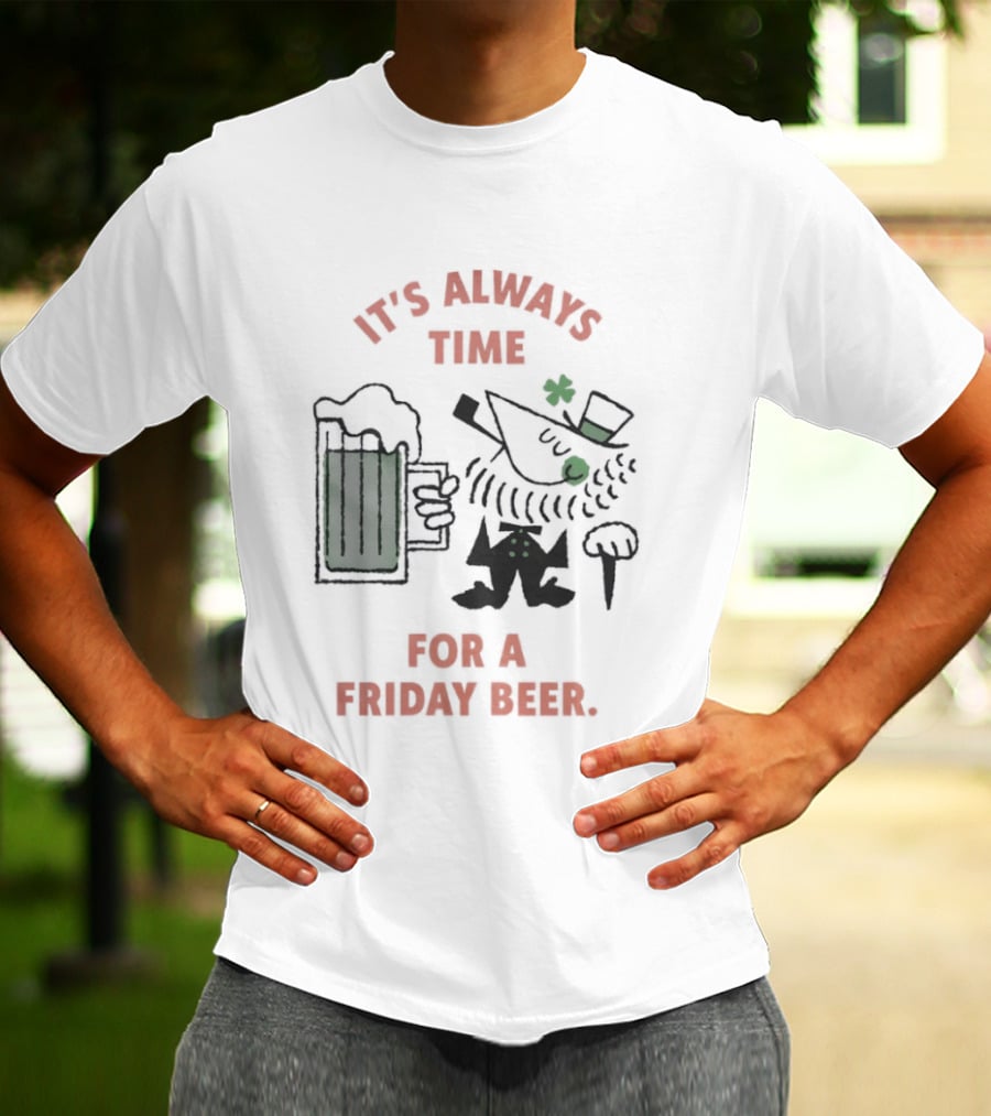 It's Always Time For A Friday Beer Leprechaun Cartoon T-Shirt