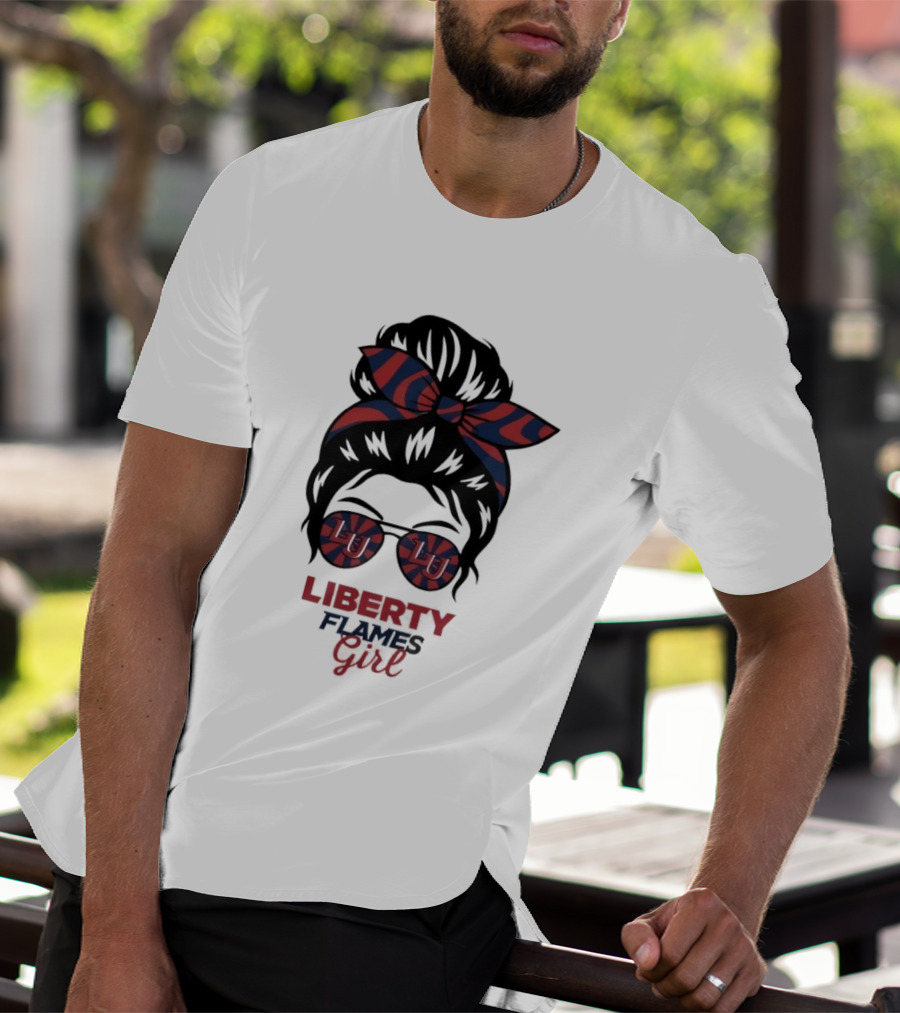 Liberty Flames LU Messy Bun Glasses Bow T-Shirt