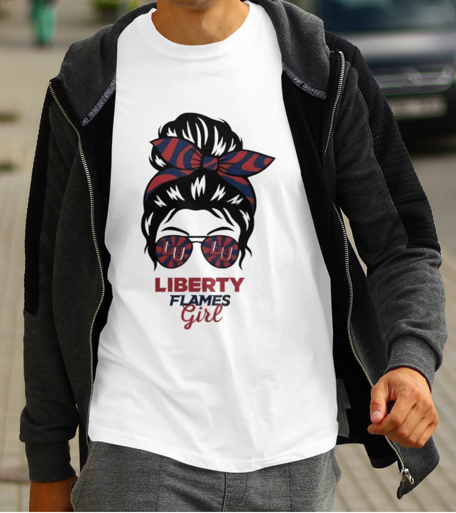 Liberty Flames LU Messy Bun Glasses Bow T-Shirt