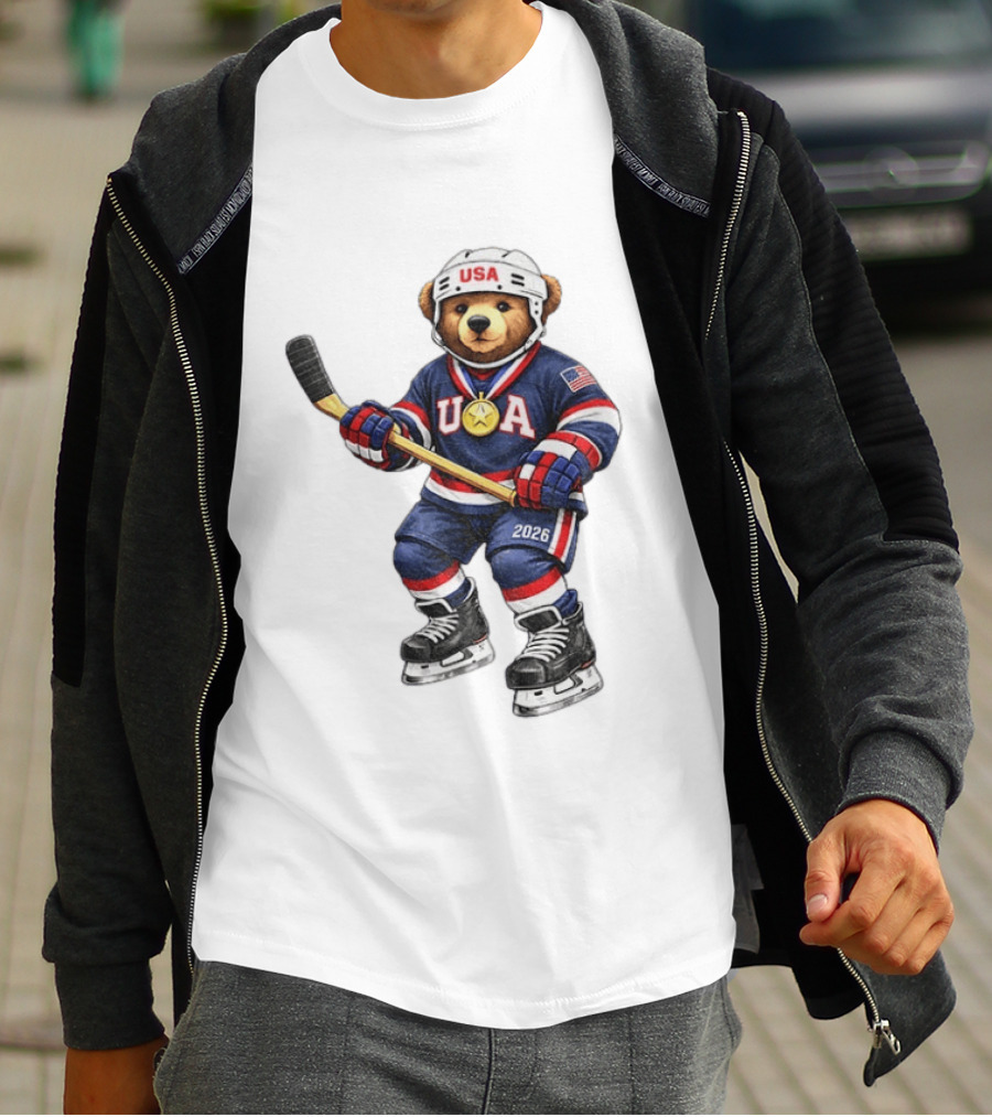USA Bear Hockey Gold Medal 2026 Olympic Winter Sports Milano Cortina T-Shirt