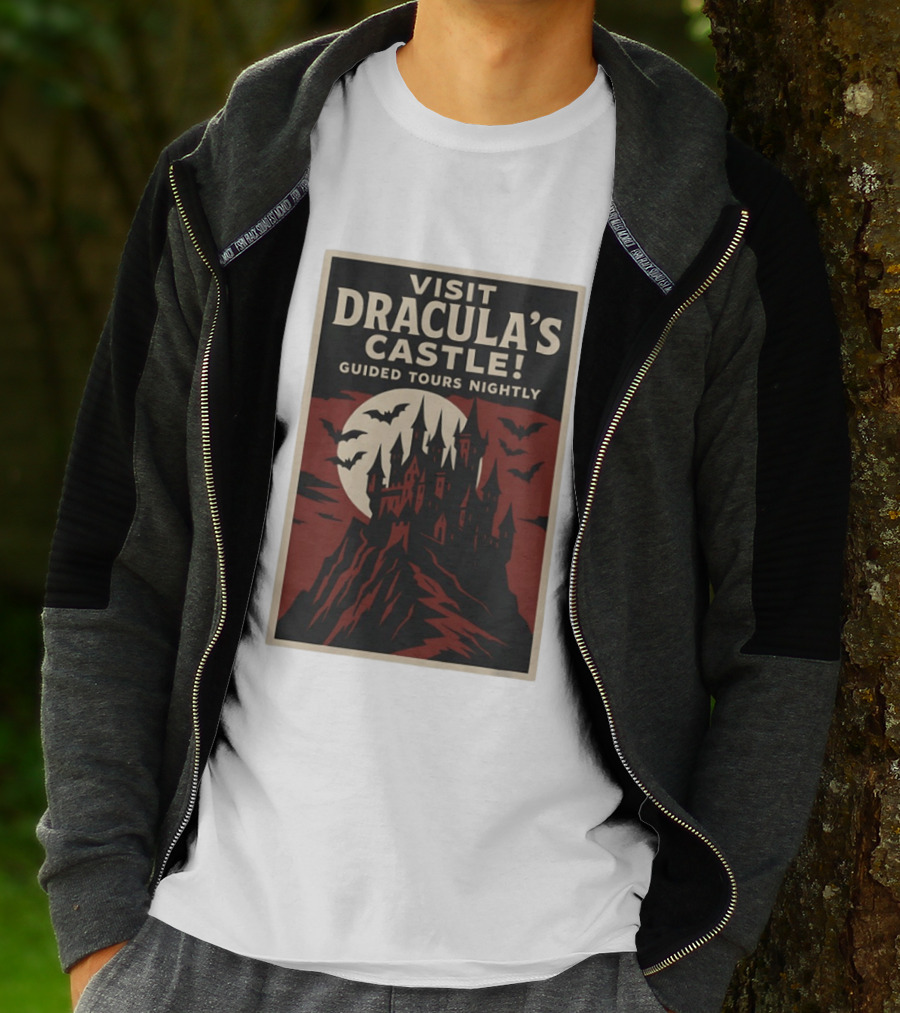 Visit Dracula's Castle Guided Tours Nightly Bats Moon Gothic Twilight T-Shirt