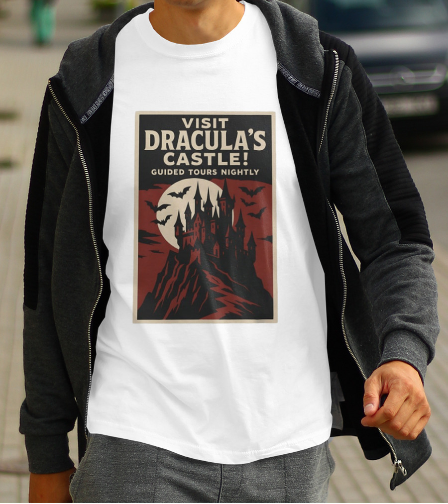 Visit Dracula's Castle Guided Tours Nightly Bats Moon Gothic Twilight T-Shirt