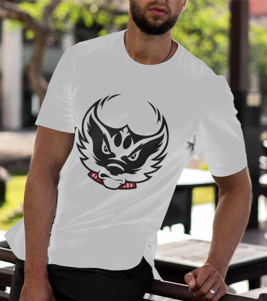 Wisconsin Badger Symbol Fierce Expression Red Collar T-Shirt