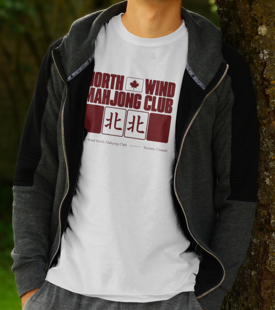 North Wind Mahjong Club Toronto Canada Maple Leaf Symbol Chinese Characters T-Shirt