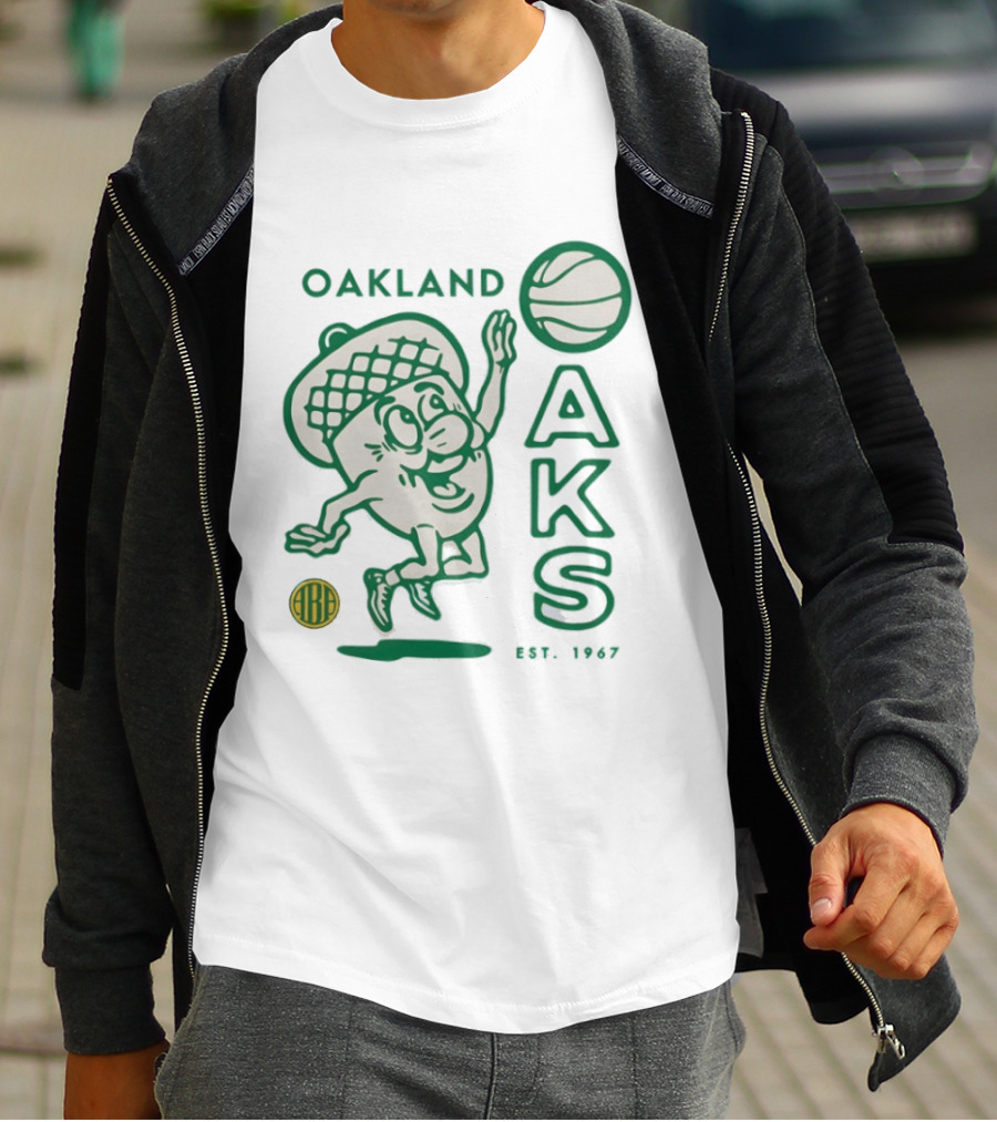 Oakland Oaks ABA 1967 Basketball Cartoon Acorn T-Shirt