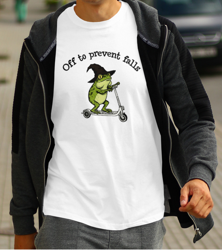 Off To Prevent Falls Frog Scooter Witch Hat Fun Physical Therapy T-Shirt