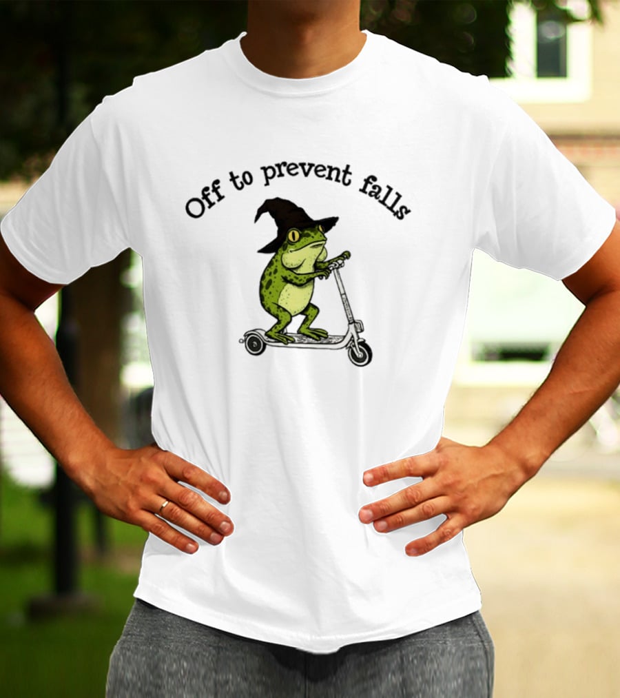 Off To Prevent Falls Frog Scooter Witch Hat Fun Physical Therapy T-Shirt