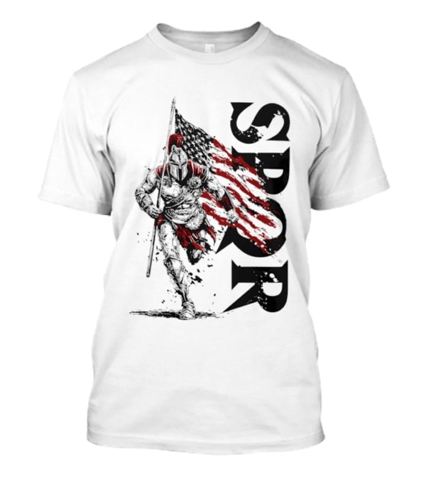 SPQR Roman Legion Knight With USA Flag T-Shirt