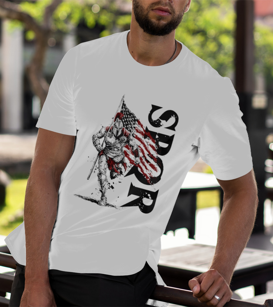 SPQR Roman Legion Knight With USA Flag T-Shirt