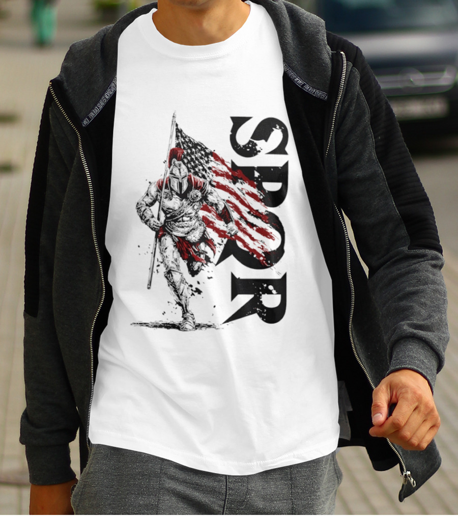SPQR Roman Legion Knight With USA Flag T-Shirt