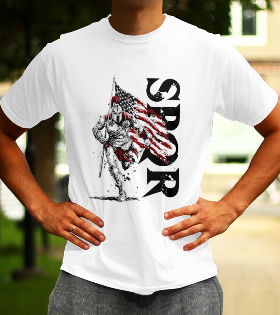 SPQR Roman Legion Knight With USA Flag T-Shirt