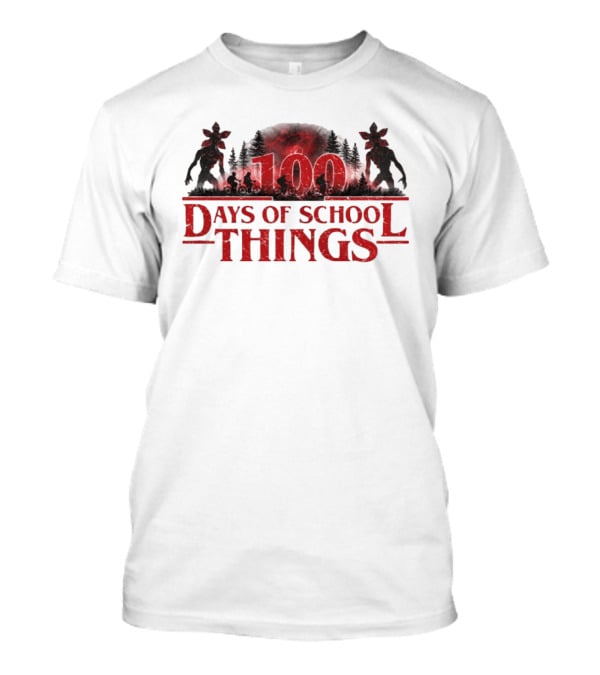 100 Days Of School Things Stranger Things Biking Adventure With Demogorgon T-Shirt