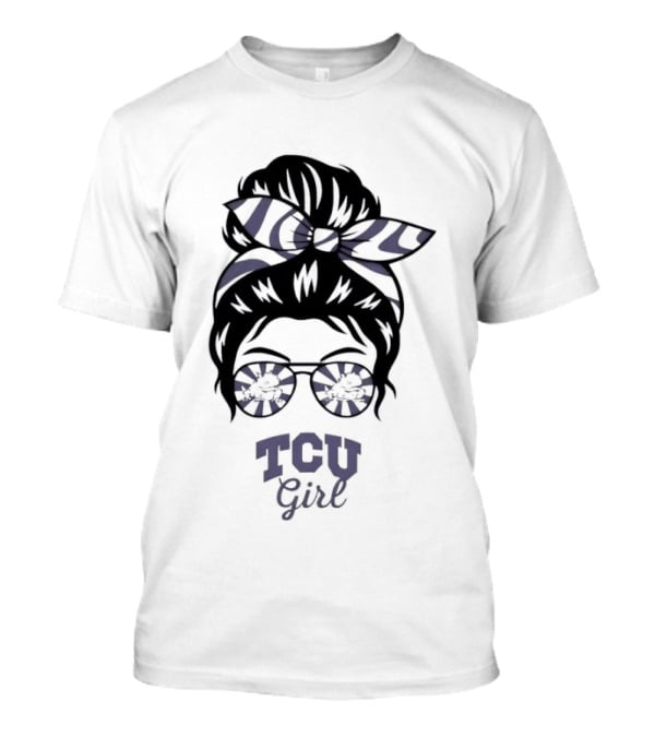 TCU Girl Messy Bun Glasses Horned Frogs T-Shirt