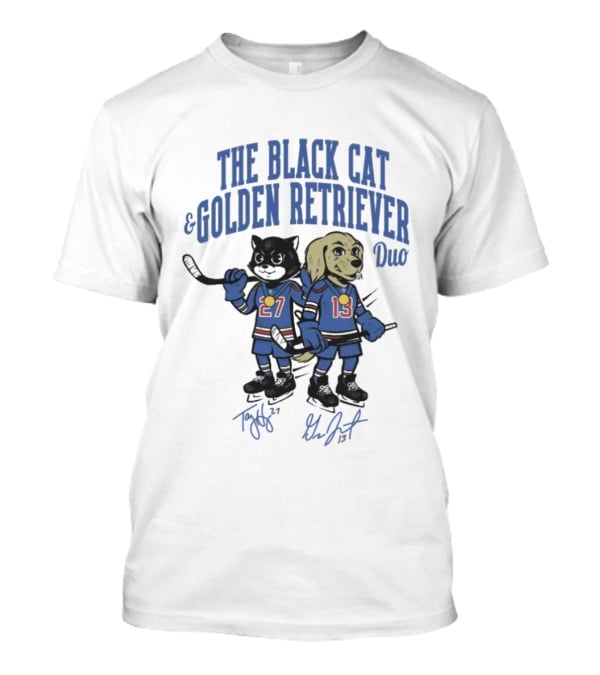 The Black Cat And Golden Retriever Duo Hockey Team 27 13 T-Shirt