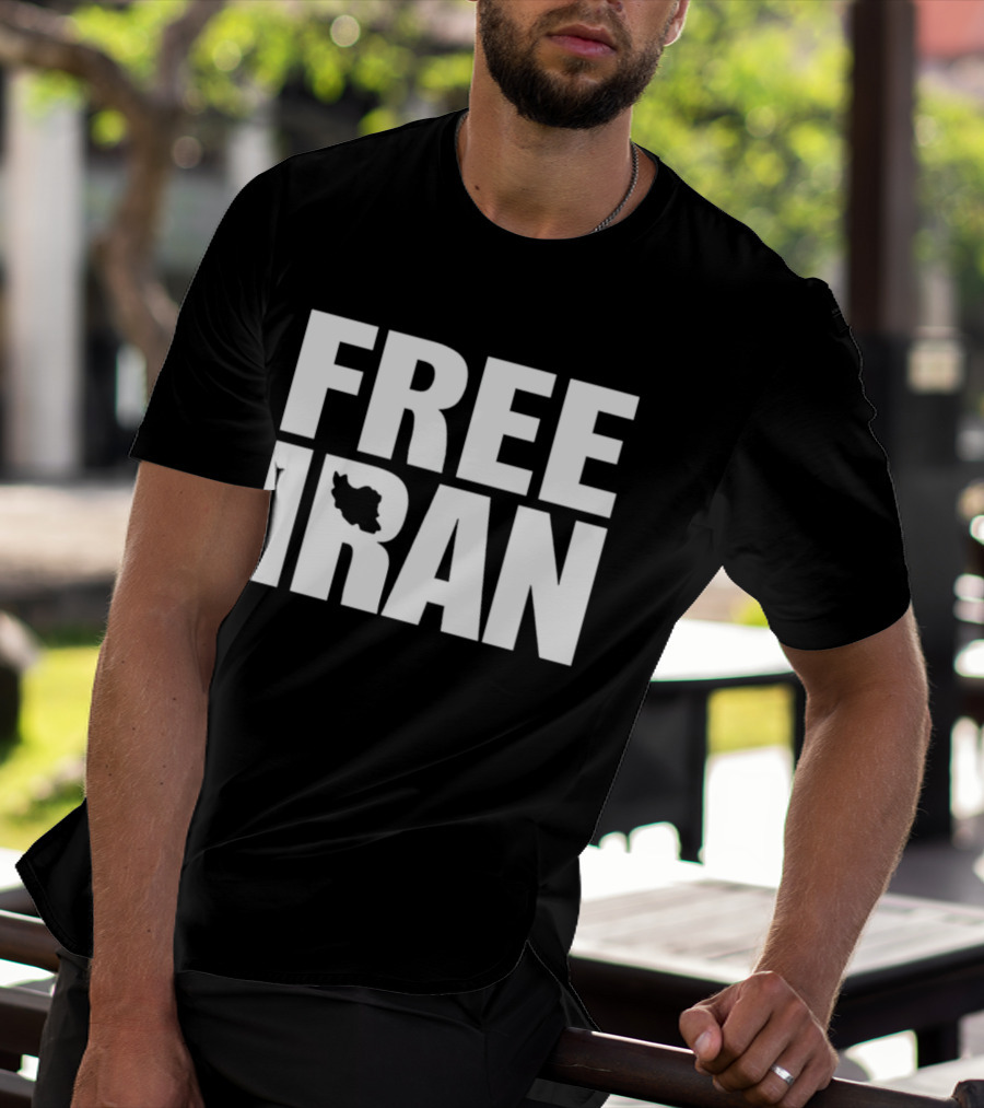 Free Iran Text With Map Inside Minimalist Solidarity Message T-Shirt
