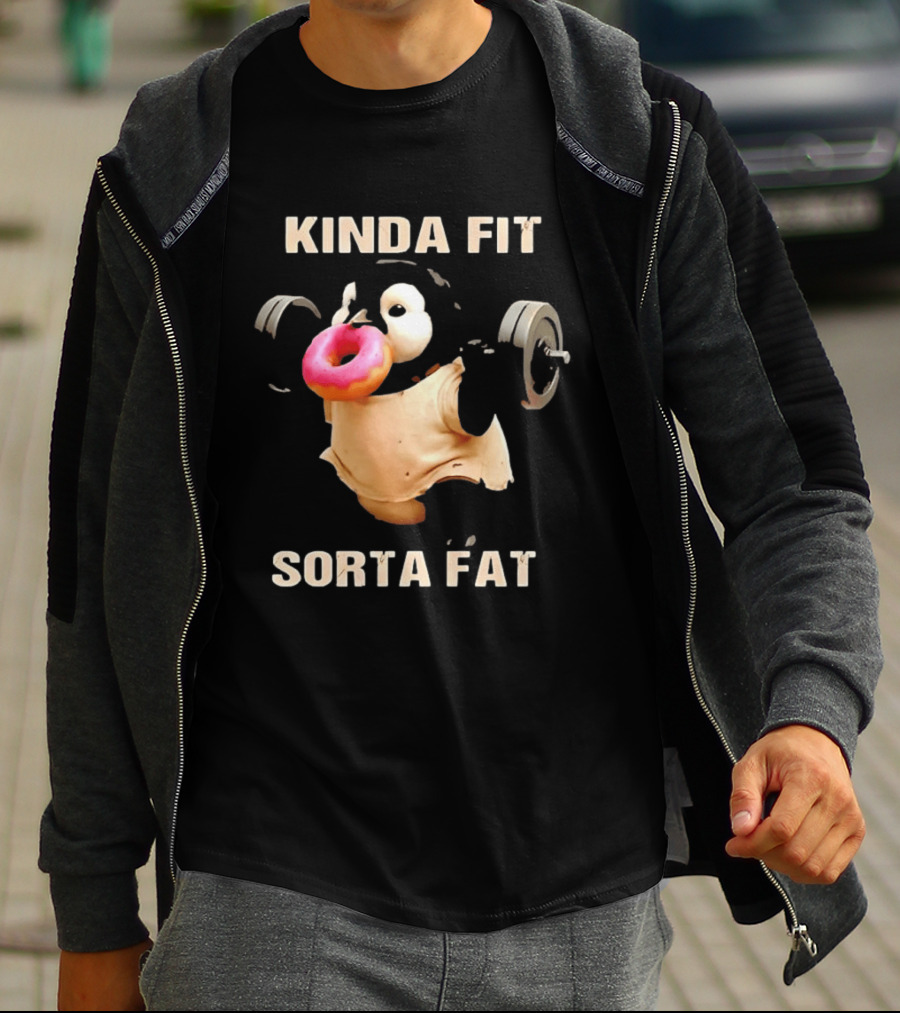Kinda Fit Sorta Fat Penguin Deadlift Donut Fitness Humor T-Shirt