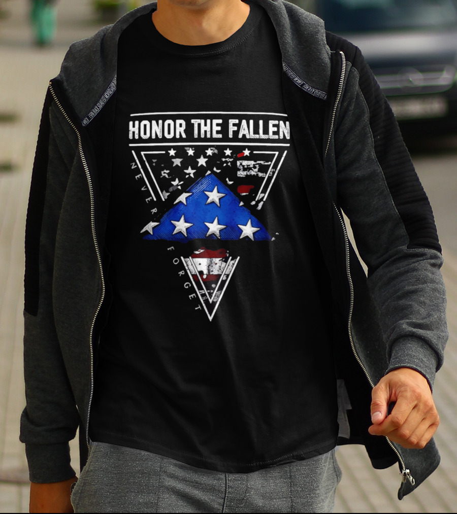 Honor The Fallen Never Forget 2026 Folded Flag Stars And Stripes T-Shirt