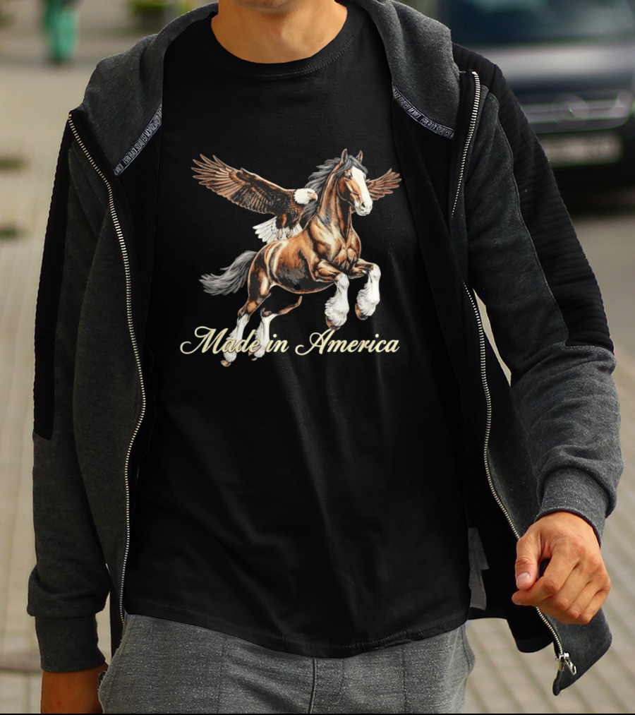 Made In America Bald Eagle And Horse Majestic Symbolism T-Shirt
