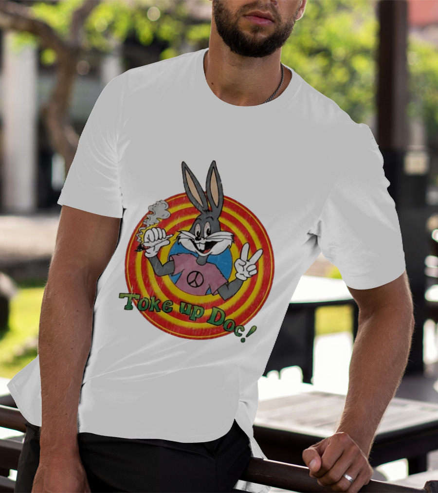Bugs Bunny Looney Tunes Toke Up Doc Peace Sign Smoking Retro Groovy T-Shirt