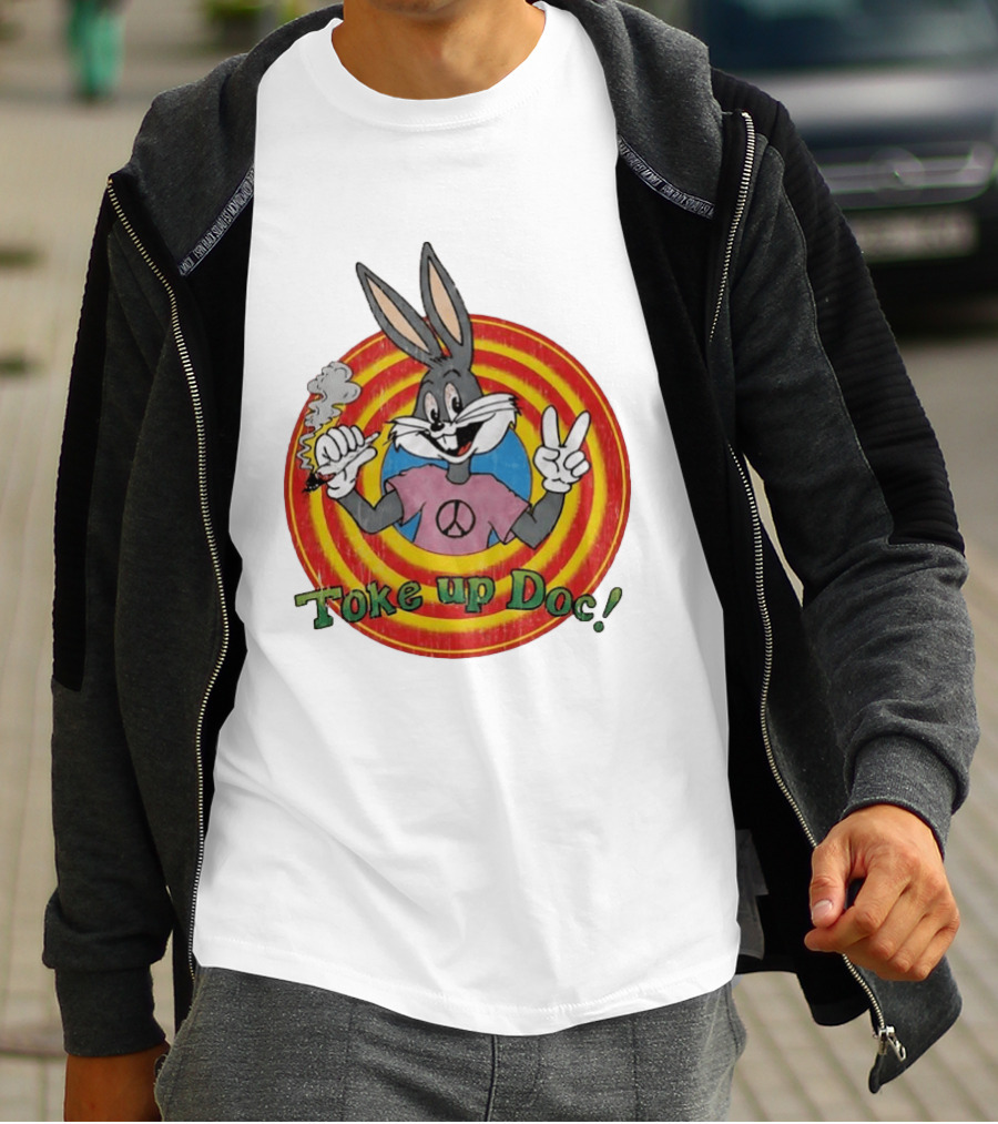 Bugs Bunny Looney Tunes Toke Up Doc Peace Sign Smoking Retro Groovy T-Shirt