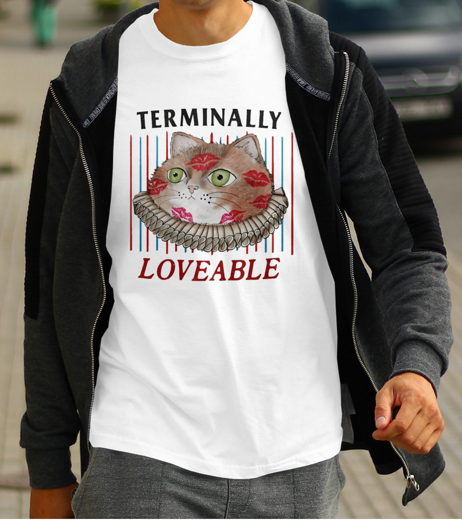 Terminally Loveable Cat With Lipstick Kisses And Collar T-Shirt