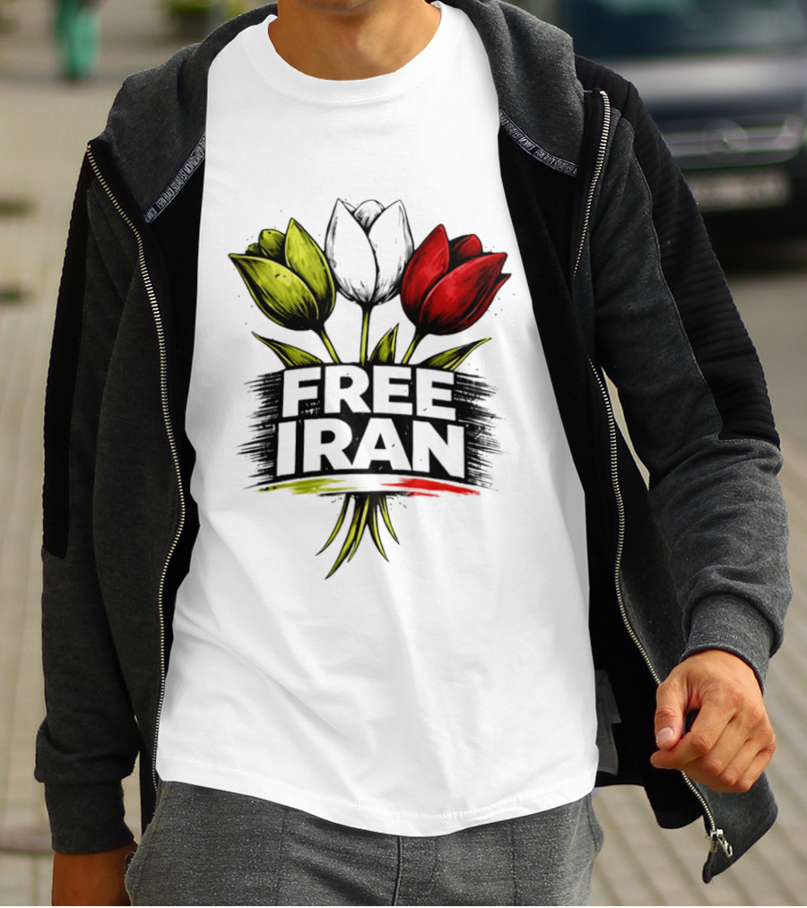 Free Iran Tulips Artwork Bold Protest T-Shirt