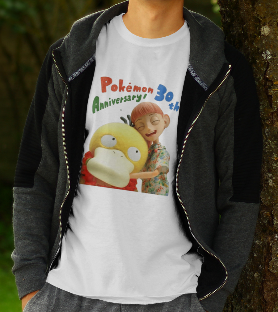 Pokémon 30th Anniversary Pokémon Concierge Psyduck Hugging Celebration T-Shirt