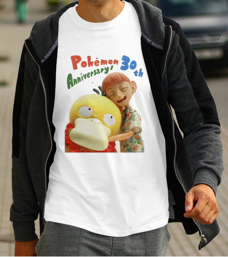 Pokémon 30th Anniversary Pokémon Concierge Psyduck Hugging Celebration T-Shirt