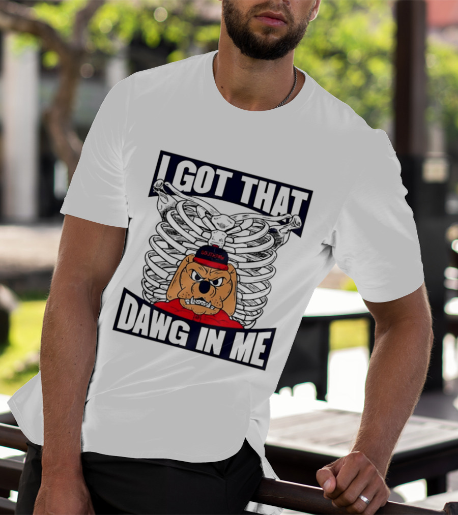I Got That Dawg In Me Cartoon Southpaw Ribcage Motif T-Shirt