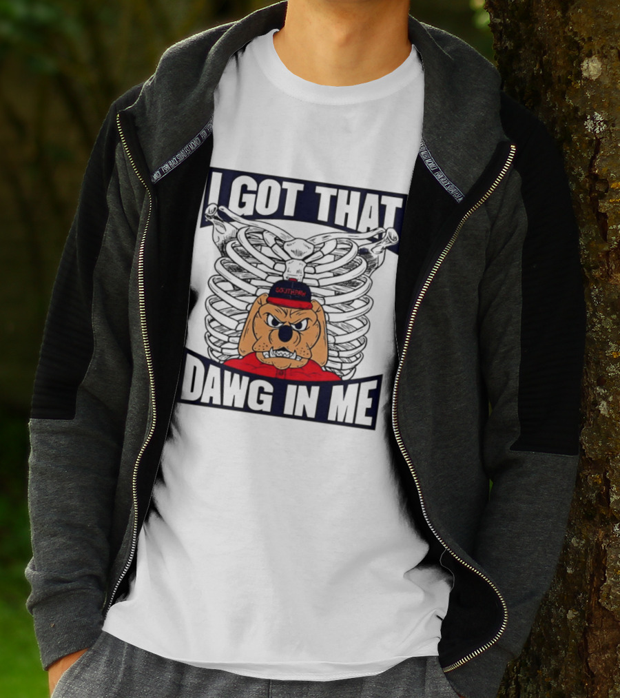 I Got That Dawg In Me Cartoon Southpaw Ribcage Motif T-Shirt