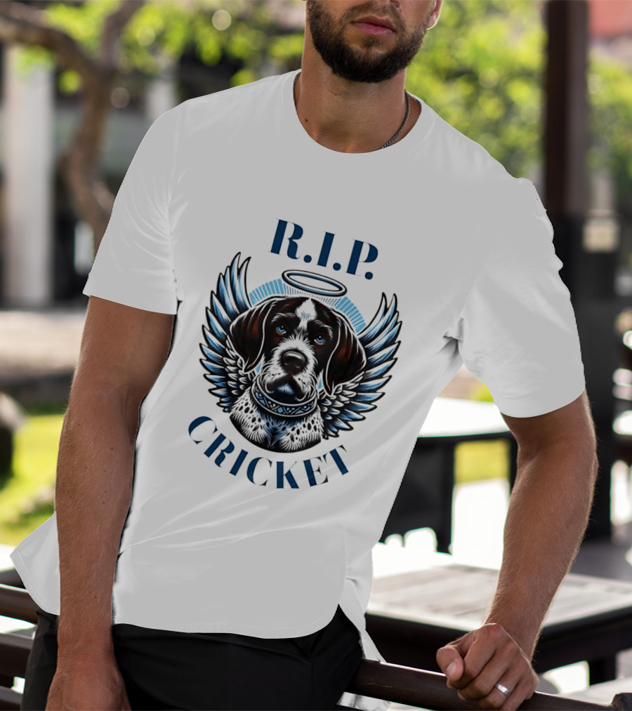 RIP Cricket Halo Angel Wings Dog Memorial T-Shirt