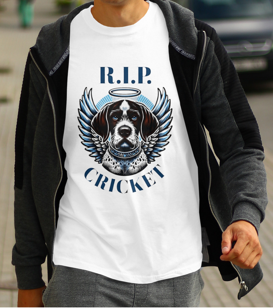 RIP Cricket Halo Angel Wings Dog Memorial T-Shirt