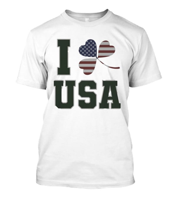 I Love USA St Patrick's Day Shamrock American Flag Heart T-Shirt