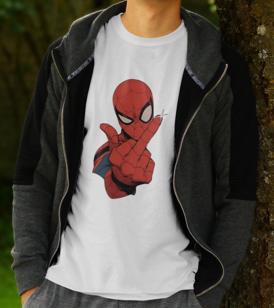 Spider Man Middle Finger Gesture Superhero Iconic Pose T-Shirt