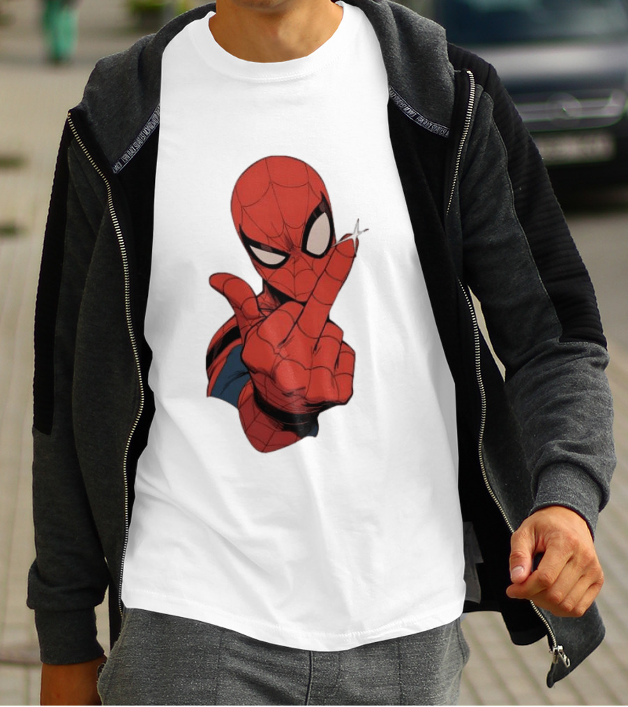 Spider Man Middle Finger Gesture Superhero Iconic Pose T-Shirt