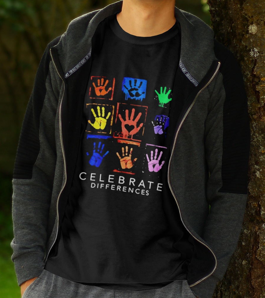 Celebrate Differences 2026 Multicolored Handprints Heart Inclusion Awareness T-Shirt