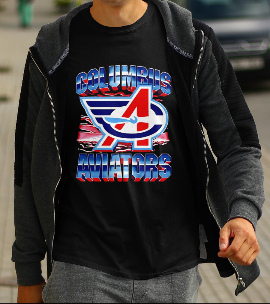 Columbus Aviators A Winged Logo American Flag T-Shirt